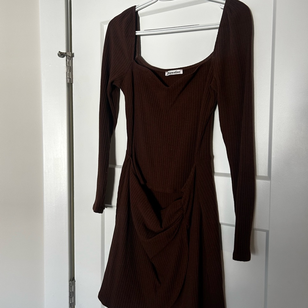 Reformation Chocolate Long Sleeve Dress